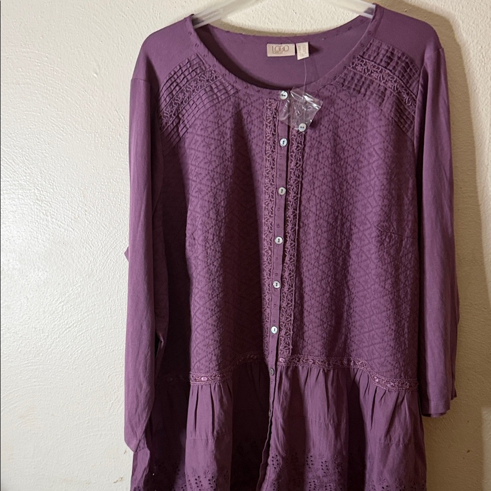Logo Lavish cotton/modal Rich Purple Embroidered Blouse